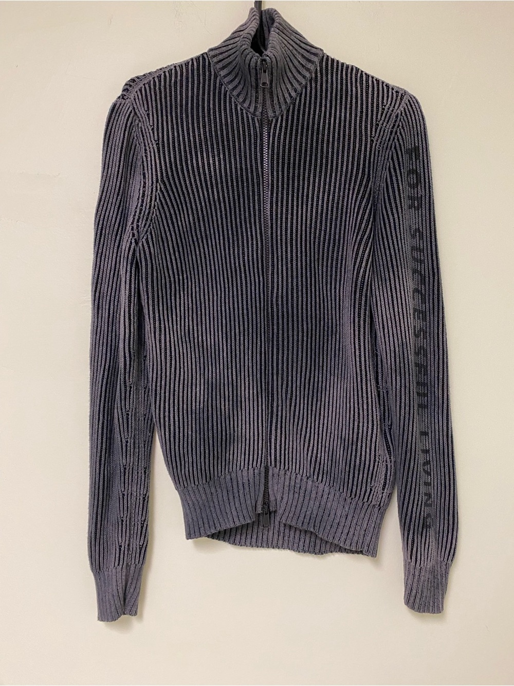 Diesel Men's Vertical Rib Zip-Up Sweater - Gray